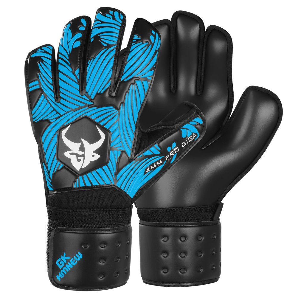 Soccer Goalkeeper Gloves Extreme Strong Control and Grip with Finger Protection High Performance Pro-Level Goalie Glove Anti-Slip Latex Palm Breathable comfortable for Kids Youth Adult (Blue, 6)