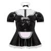 Moily Men's Shiny Leather French Maid Dress Sissy Crossdressing Lingerie Dress Nightwear Pajamas Black XX-Large view 1