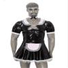 Moily Men's Shiny Leather French Maid Dress Sissy Crossdressing Lingerie Dress Nightwear Pajamas Black XX-Large view 3