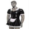 Moily Men's Shiny Leather French Maid Dress Sissy Crossdressing Lingerie Dress Nightwear Pajamas Black XX-Large view 4