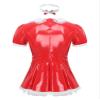 Moily Men's Shiny Leather French Maid Dress Sissy Crossdressing Lingerie Dress Nightwear Pajamas Red 4X-Large view 2