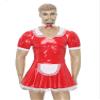 Moily Men's Shiny Leather French Maid Dress Sissy Crossdressing Lingerie Dress Nightwear Pajamas Red 4X-Large view 3