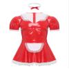 Moily Men's Shiny Leather French Maid Dress Sissy Crossdressing Lingerie Dress Nightwear Pajamas Red XX-Large view 1
