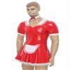 Moily Men's Shiny Leather French Maid Dress Sissy Crossdressing Lingerie Dress Nightwear Pajamas Red XX-Large view 4