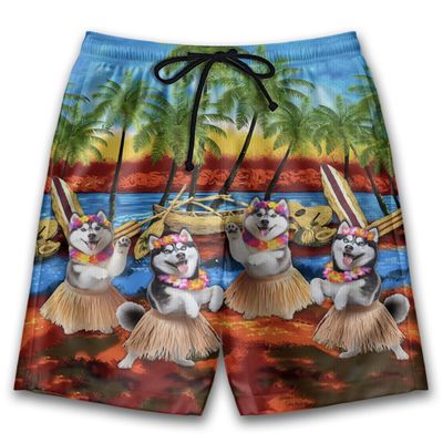Husky Mens Swim Trunks - Hula Dog Hawaiian Mens Shorts - Summer Drawstring Beachwear Shorts Series 75 Size XL