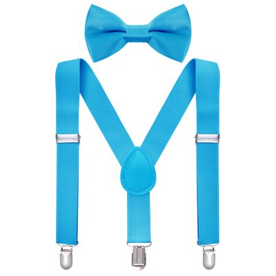 Bskifnn Kids Suspenders Bow Tie Sets Classic Solid Color Toddler Suspenders for Kids Wedding Party (Light Blue)