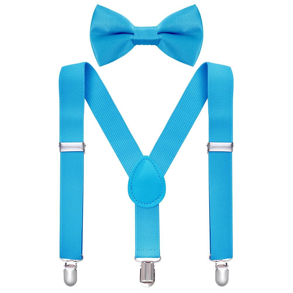Bskifnn Kids Suspenders Bow Tie Sets Classic Solid Color Toddler Suspenders for Kids Wedding Party (Light Blue)