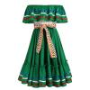 ABEHIK Mexican Dress for Girls Embroidered Traditional Folklorico Drape Dress with Belt Summer Off Shoulder Vestidos Rainbow Ruffle Cinco de Mayo Fiesta Birthday Party Dresses Green 4-5 Y view 2