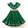 ABEHIK Mexican Dress for Girls Embroidered Traditional Folklorico Drape Dress with Belt Summer Off Shoulder Vestidos Rainbow Ruffle Cinco de Mayo Fiesta Birthday Party Dresses Green 4-5 Y view 3