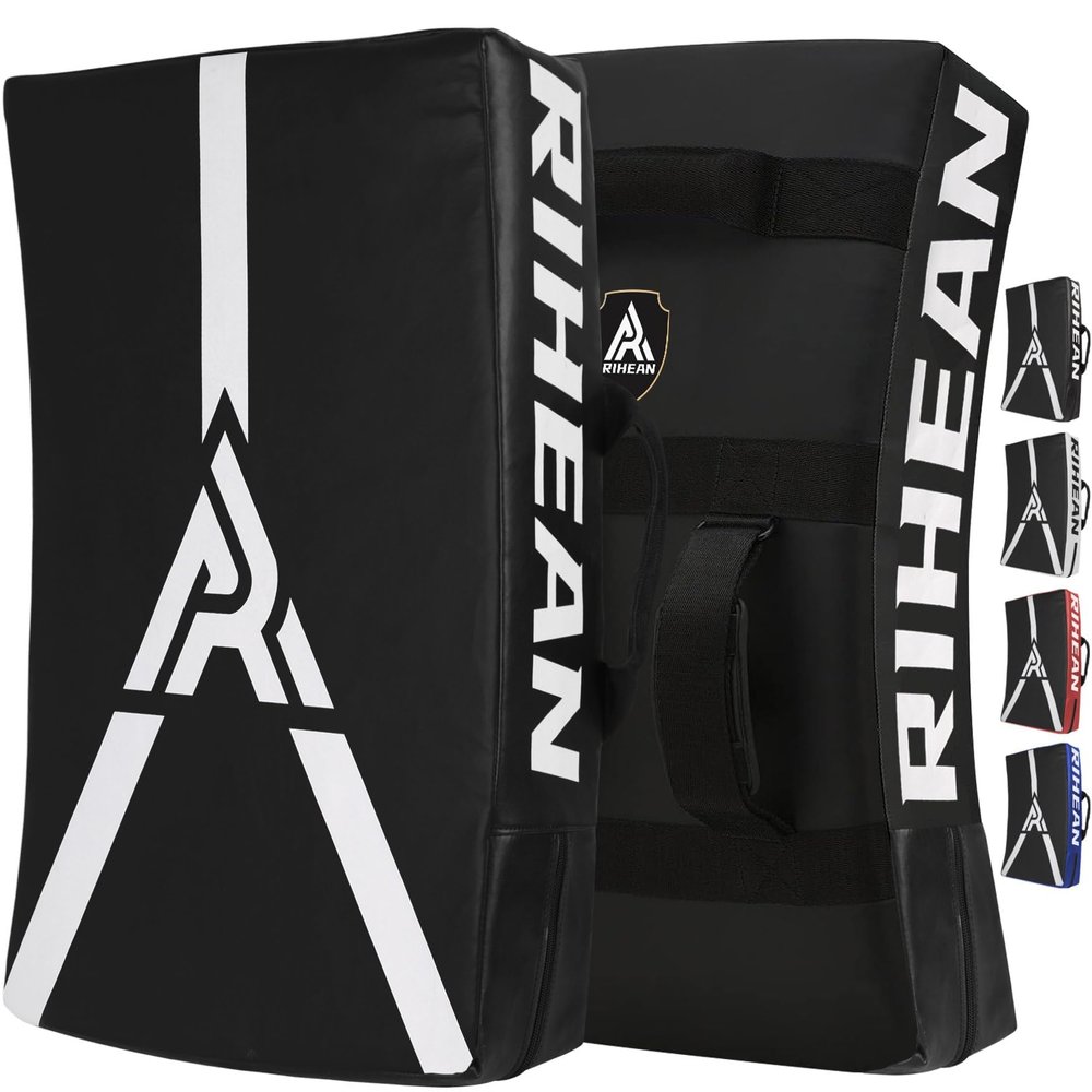 RIHEAN Martial Arts Kicking Shields - Kick Pad for Muay Thai, Taekwondo, Football, Basketball, Hockey Training - Denser Foam, Eco-Friendly PVC Leather Cover - Kick Shield Black