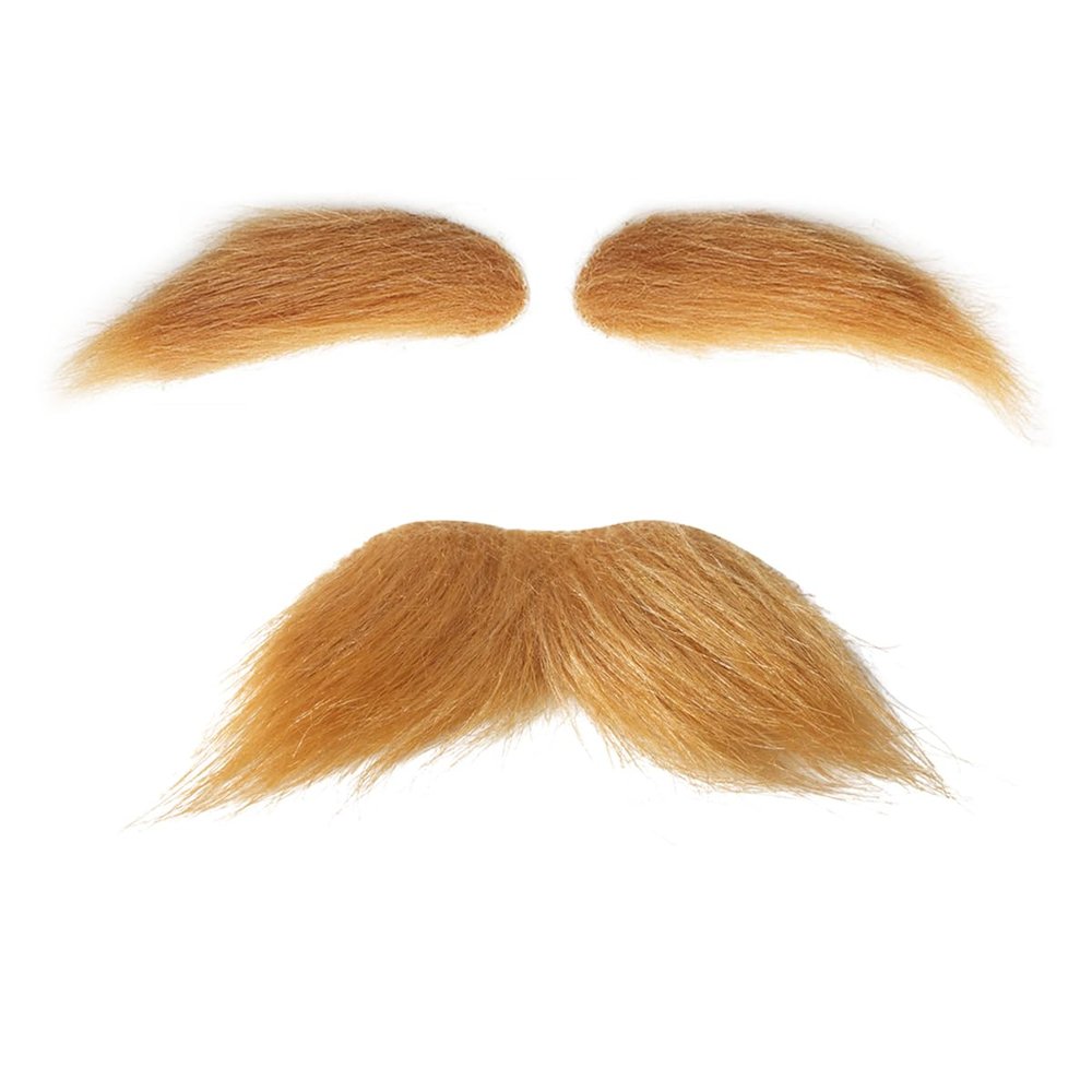 Honcloud Cosplay Mustache and Eyebrow Set for Adult Halloween Costume Accessories(Ginger)