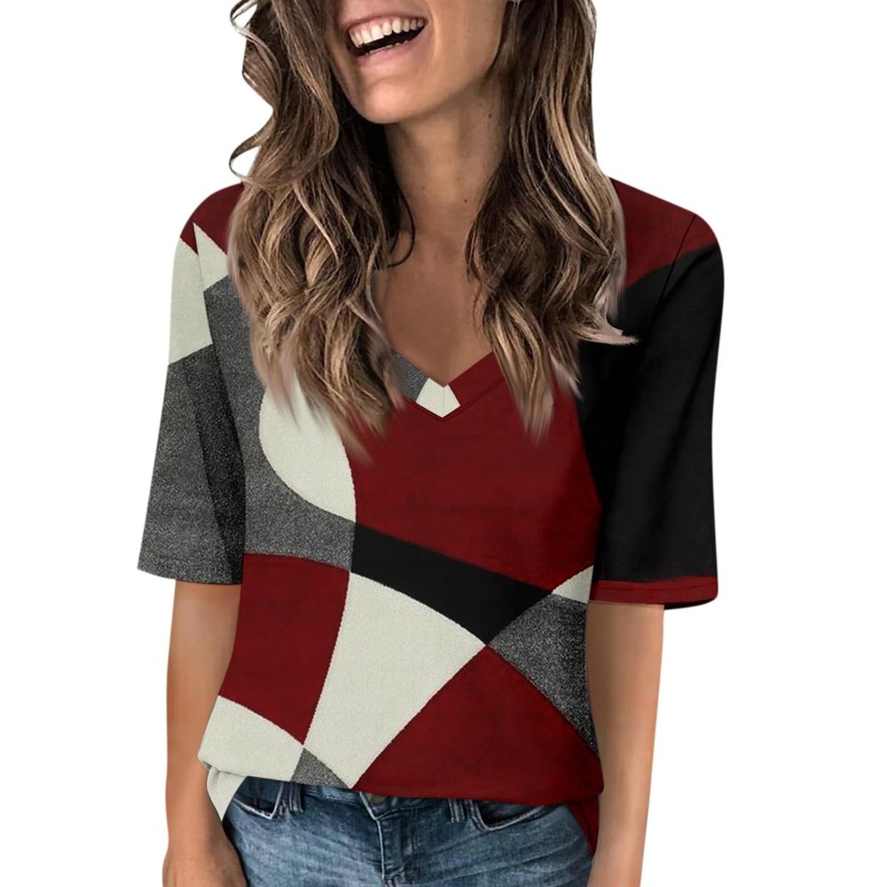 Summer Tops for Women 2024 Womens Cotton V Neck T Shirts White Blouses for Women Dressy Trendy Shirts for Women Elbow Sleeve Tops Women V Neck T Shirt Purple Blouses for Women Womens Elbow