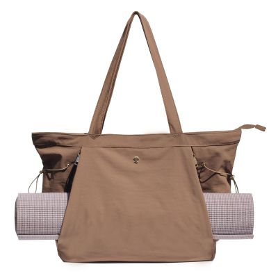 ESVAN Yoga Tote Bag for Women Shoulder Bags Drawstring for Office Workout Travel Carryall Pilates Gym and Beach (Coffee)