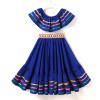 ABEHIK Traditional Mexican Dress for Girls Embroidered Mexican Folklorico Drape Dress with Belt Summer Off Shoulder Vestidos Rainbow Ruffle Cinco de Mayo Fiesta Birthday Party Dresses Blue 4-5 Y view 3