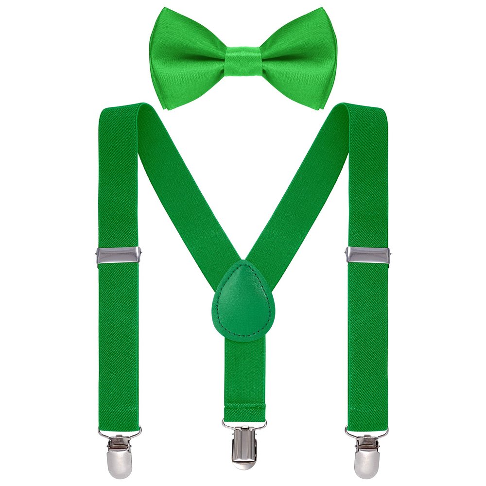 Bskifnn Kids Suspenders Bow Tie Sets Classic Solid Color Toddler Suspenders for Kids Wedding Party (Solid, Green, kids)