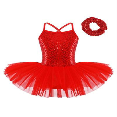 Agoky Girls Sequins Ballet Tutu Dress Sparkly Straps Dance Leotards Ballerina Outfit Dance Costumes Size 2-12 Red 6-7 Years