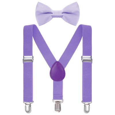 Bskifnn Kids Suspenders Bow Tie Sets Classic Solid Color Toddler Suspenders for Kids Wedding Party (Solid, Purple, kids)