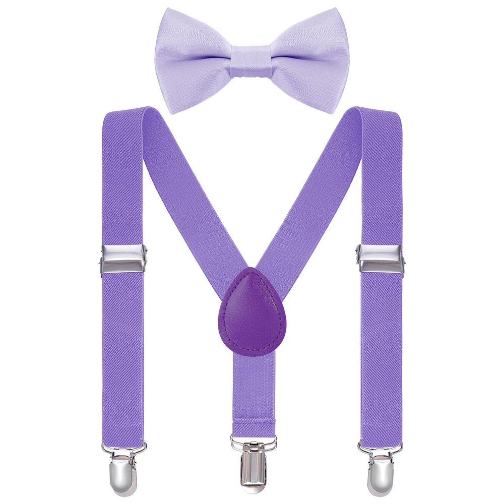 Bskifnn Kids Suspenders Bow Tie Sets Classic Solid Color Toddler Suspenders for Kids Wedding Party (Solid, Purple, kids)