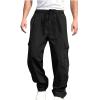 Men's Cargo Sweatpants Loose Fit Pants Joggers Trousers with Muti-Pockets, Open Bottom Drawstring Baggy Hiking Pants Black
