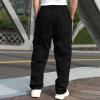 Men's Cargo Sweatpants Loose Fit Pants Joggers Trousers with Muti-Pockets, Open Bottom Drawstring Baggy Hiking Pants Black view 3