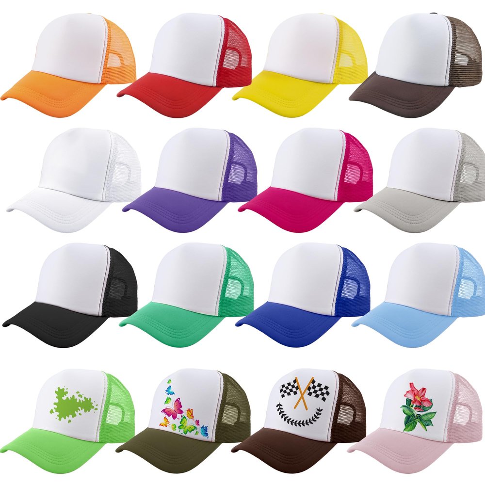 SGBETTER 16 Pack Adult Sublimation Trucker Hats DIY Blank Baseball Cap Summer Trucker Caps Bulk for Men Women Outdoor Sports Activities