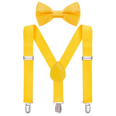 Bskifnn Kids Suspenders Bow Tie Sets Classic Solid Color Toddler Suspenders for Kids Wedding Party (Solid, Yellow, kids)