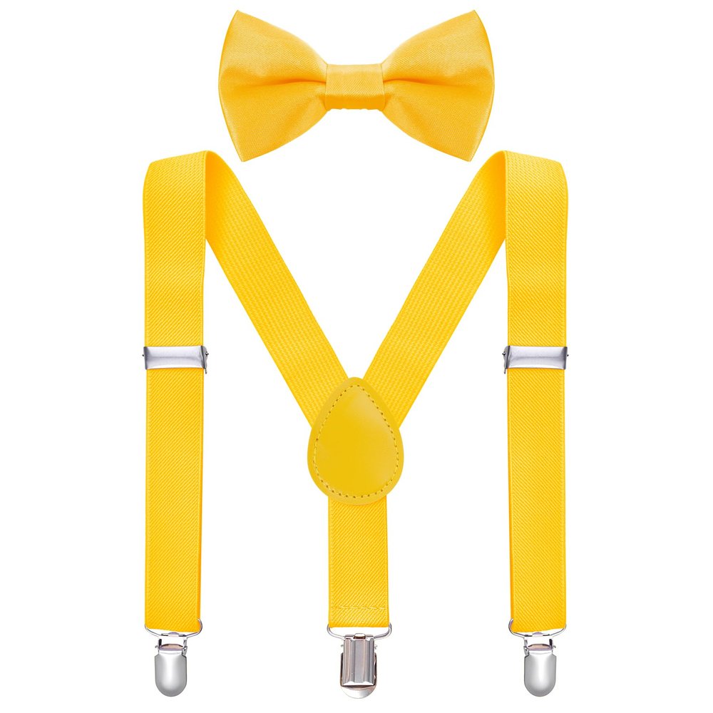 Bskifnn Kids Suspenders Bow Tie Sets Classic Solid Color Toddler Suspenders for Kids Wedding Party (Solid, Yellow, kids)