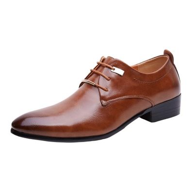 HOOENG Dress Oxford Shoes for Men Lace Up Pointed Burnished Toe PU Leather Derby Shoes Slip Resistant Rubber Sole Non Slip Prom(Color:Brown,Size:11.5)