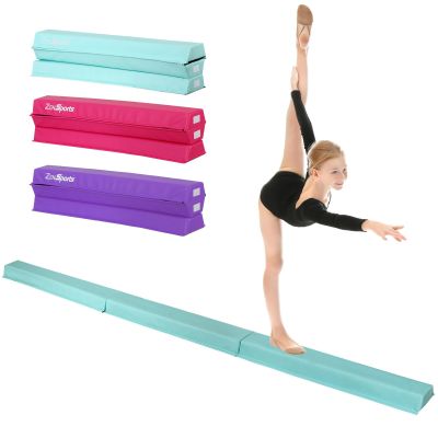ZENY 9ft Folding Gymnastics Balance Beam Low Floor Balance Beam Bar with Anti-Slip Base Extra Firm Foam Walking Beams Home Balance Training Gymnastics Equipment (Blue-Green)