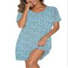 Kabento Nightgowns for Women Cotton Sleep Shirts Short Sleeve Sleepwear, Navy Blue Flowers, XX-Large view 1