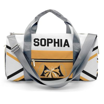 Cheer Yellow Black Duffel Bag Travel Bag with Shoes Compartment Gym Yoga Sport Men Women Waterproof with Name
