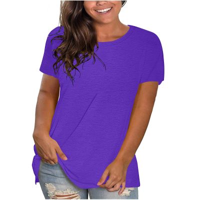 NineFit Basics Womens Tops Dressy Casual Short Sleeve Crew Neck Top Summer Solid Color Tops Flowy Loose Fitting Blouses Basic Blouse, Large