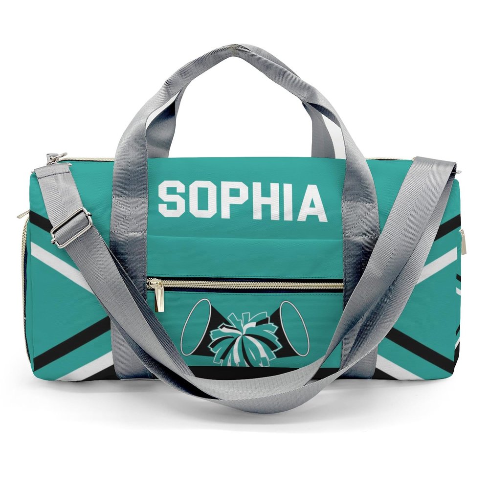 Personalized Multi-Function Travel Cheer Teal Black Duffel Handbag Large Capacity Women Men Gym Yoga Ballet with Name