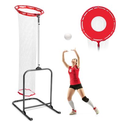 VSSAL Volleyball Setter Trainer Net Setting Training Equipment Target Practice Indoor or Outdoor, Adjustable Height (4.6 ft-9.8 ft) and Angle for Serving Spiking Drills System (Red)