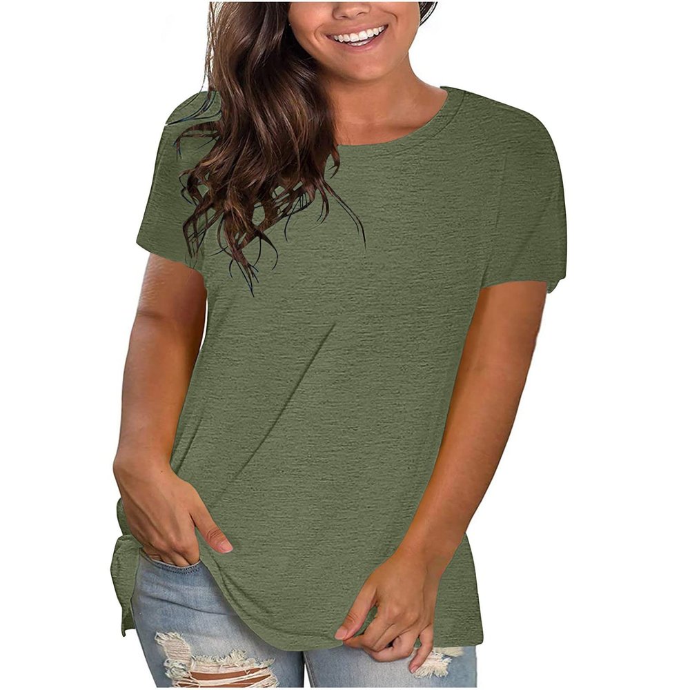 Womens Tops Dressy Casual Short Sleeve Crew Neck Top Summer Solid Color Tops Flowy Loose Fitting Blouses Basic Blouse, Large
