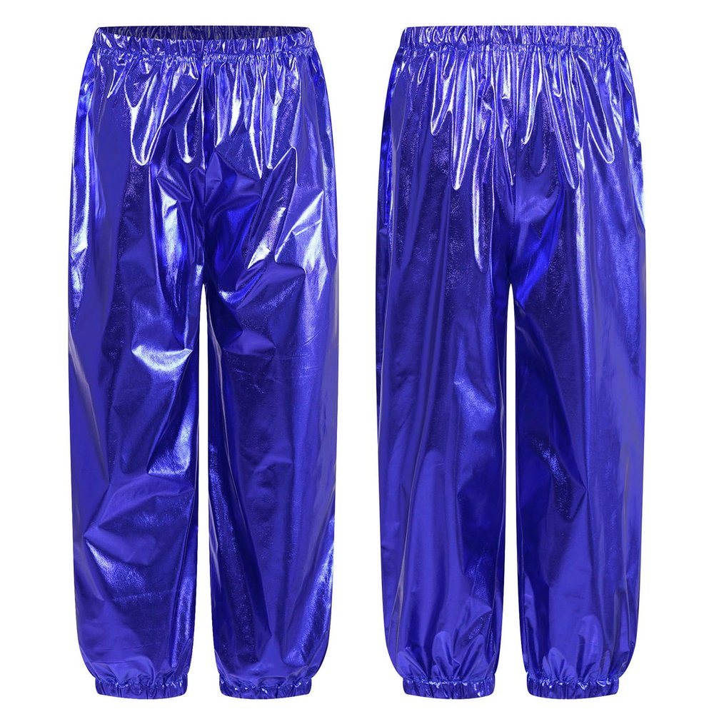 LiiYii Kids Girls Boys Shiny Metallic Dance Pants Modern Jazz Dance Costumes Athletic Leggings Hip Hop Trousers Blue 7-8 Years