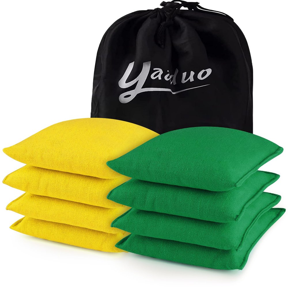 YAADUO Set of 8 Regulation Cornhole Bags Double Sided, Weather Resistant Bean Bags for Cornhole Toss Game, Corn Hole Beans Bags with Tote Bag