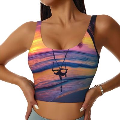 ZLYYXY Women's Sports Bras - U-Racerback Bra Coconut Beach Sunset Hammock Workout Tank Tops with Removable Cups for Running/Yoga/Gym