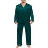 SWOMOG Mens Silk Pajamas Set Satin Long Sleeve Button Down 2 PCS Sleepwear V Neck Classic Loungewear Pjs with Long Pants Dark Green view 1