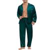 SWOMOG Mens Silk Pajamas Set Satin Long Sleeve Button Down 2 PCS Sleepwear V Neck Classic Loungewear Pjs with Long Pants Dark Green view 2