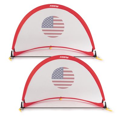 Porayhut Pop up Soccer Net Goalfor Kid Set of 2 Portable 210D Oxford with Extra Stakes Fun for Backyard and Soccer Training Net (United States Flag Pattern)