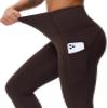 Dragon Fit High Waist Yoga Leggings with 3 Pockets,Tummy Control Workout Running 4 Way Stretch Yoga Pants Coffee view 2