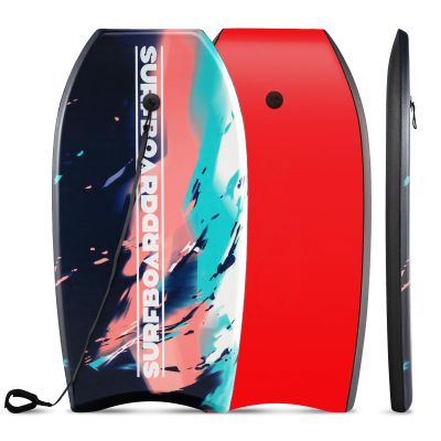 GYMAX Body Boards for Beach, 33"/37"/41" Body Board with EPS Foam Core, Crescent Tail, Dual Channel & Wrist Leash, Lightweight Bodyboard for Kids, Youth, Adults (Orange Wave, 37inch)