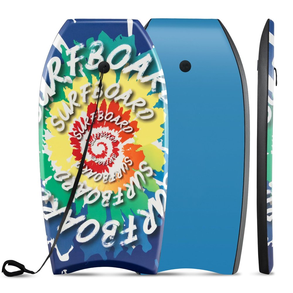 GYMAX Body Boards for Beach, 33"/37"/41" Body Board with EPS Foam Core, Crescent Tail, Dual Channel & Wrist Leash, Lightweight Bodyboard for Kids, Youth, Adults (Whirlpool, 41inch)