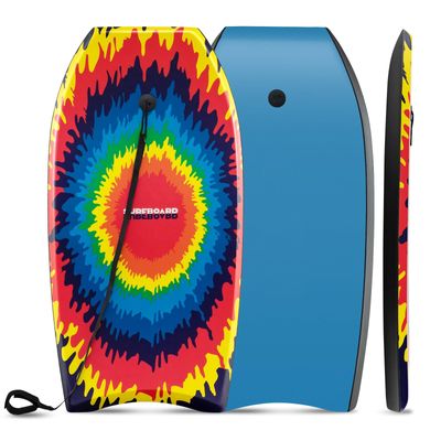 GYMAX Body Boards for Beach, 33"/37"/41" Body Board with EPS Foam Core, Crescent Tail, Dual Channel & Wrist Leash, Lightweight Bodyboard for Kids, Youth, Adults (Colorful Circle, 41inch)