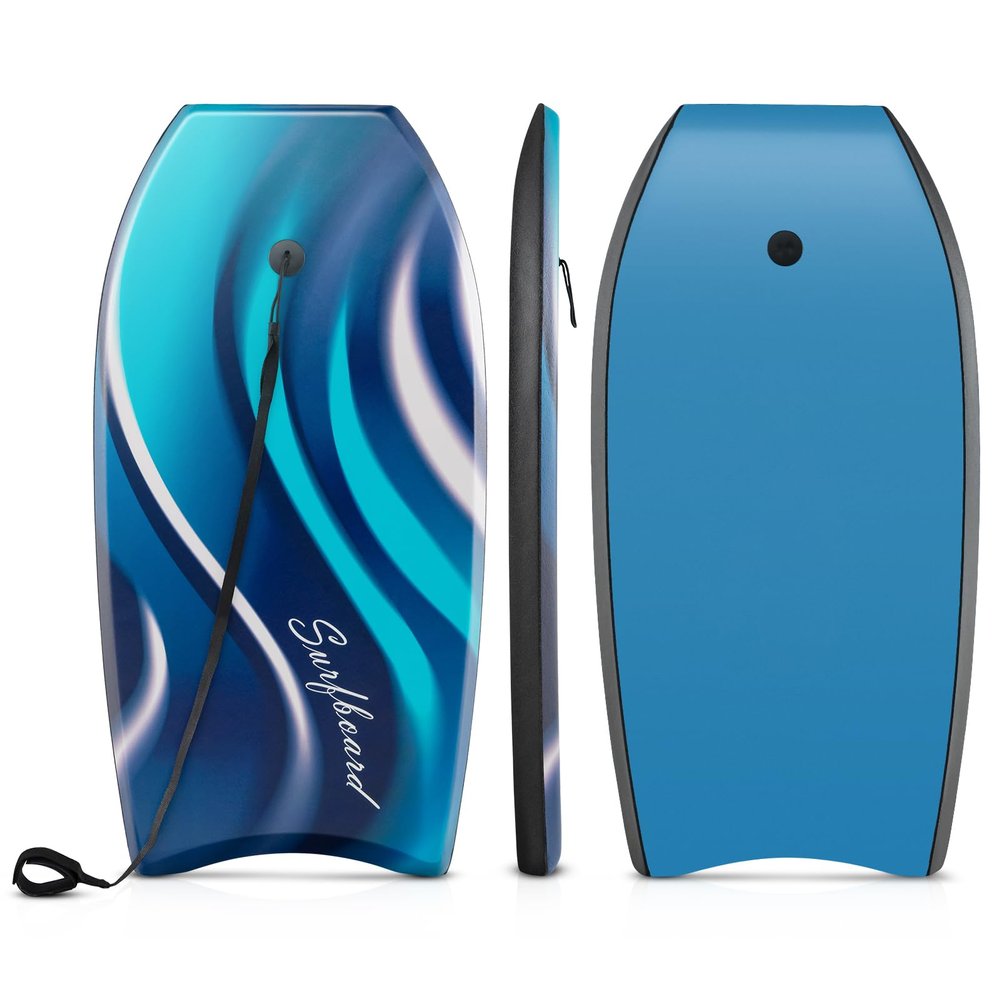 Goplus 41''/37''/33'' Lightweight Body Board for Beach, Surf Board with EPS Core, XPE Deck, HDPE Slick Bottom, Wrist Leash, Bodyboard for Kids Adults Surfing (Blue Wave, 33 Inches)