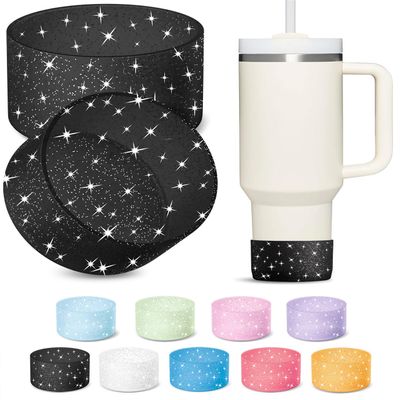 KTKUDY 2 PCS Glitter Silicone Boot Compatible with Stanley Tumbler 20 30 40 oz & Fits Hydro Flask Water Bottle 12-24oz & Fits Yeti, Simple Modern, Owala Cup - Bling Cup Bottom Protector Accessories