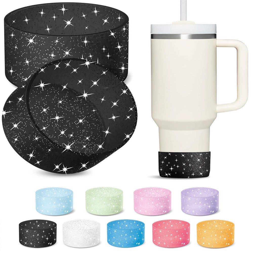 KTKUDY 2 PCS Glitter Silicone Boot Compatible with Stanley Tumbler 20 30 40 oz & Fits Hydro Flask Water Bottle 12-24oz & Fits Yeti, Simple Modern, Owala Cup - Bling Cup Bottom Protector Accessories