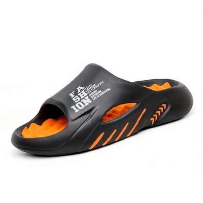 Hhhchpm Men's Massage Sandals, Casual Non-Slip Slippers, Indoor and Outdoor Beach Shower Open-Toe Shoes, Spring and Summer (Black Orange,10.5,11)