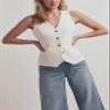 DRAHANCE Women's Solid Vest Sleeveless 4 Button V Neck Waistcoat Casual Office Crop Top Grey view 3